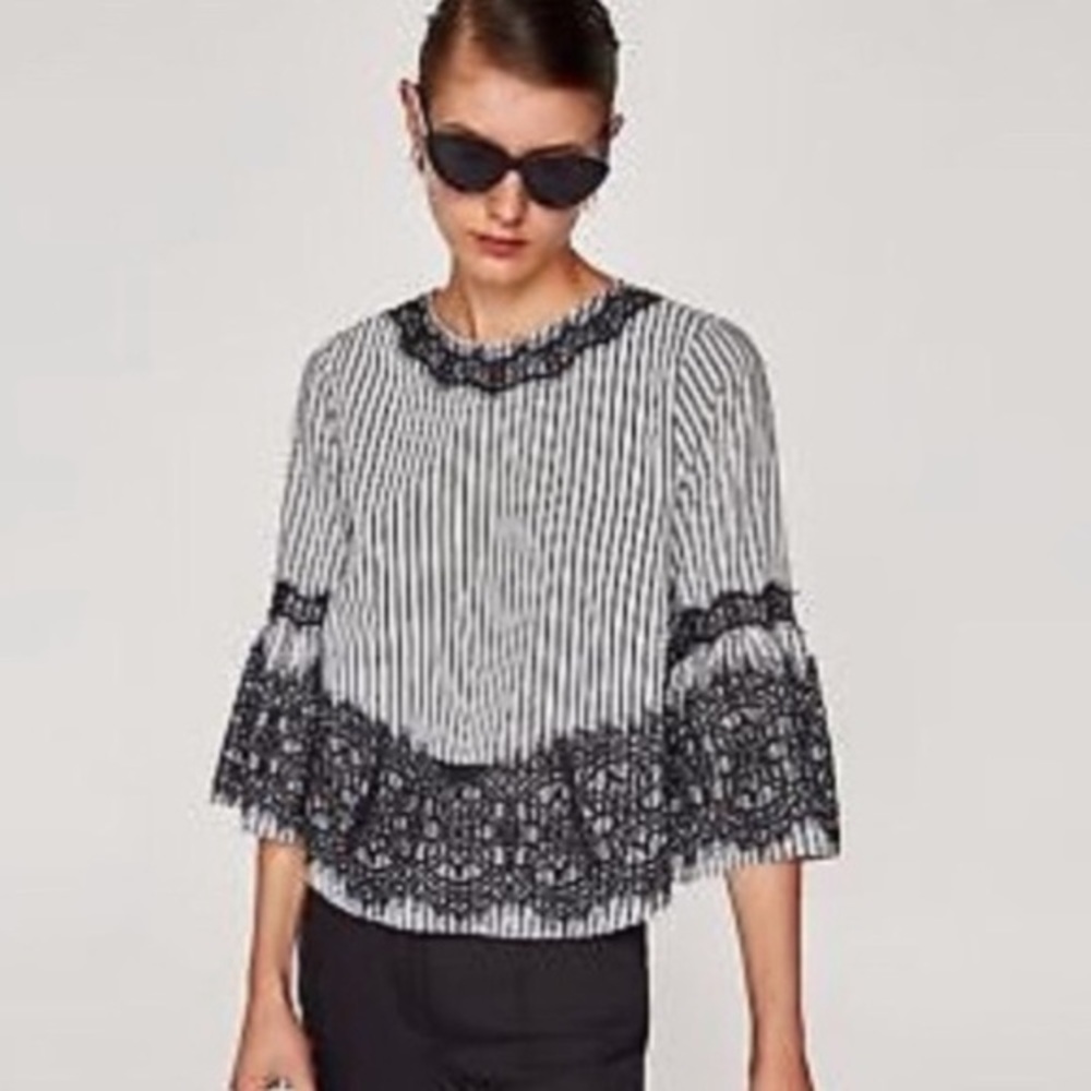Zara Vertical Stripe Bell Sleeve Top NEW!